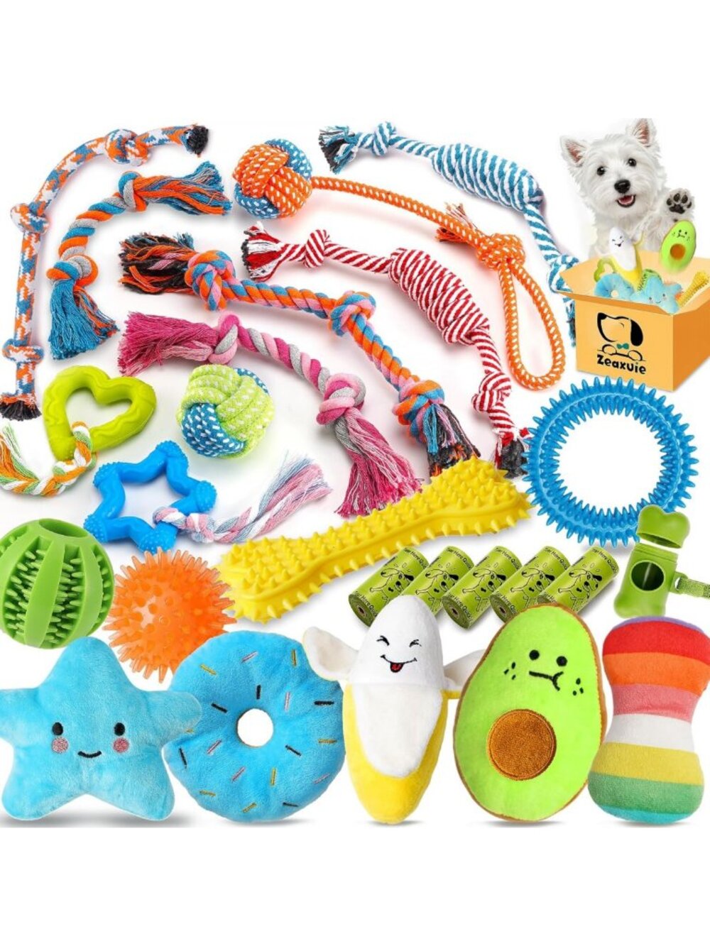 25 Pack Luxury Dog Chew Toys Set - Ropes, Treat Balls & Squeaky Toys for Puppies